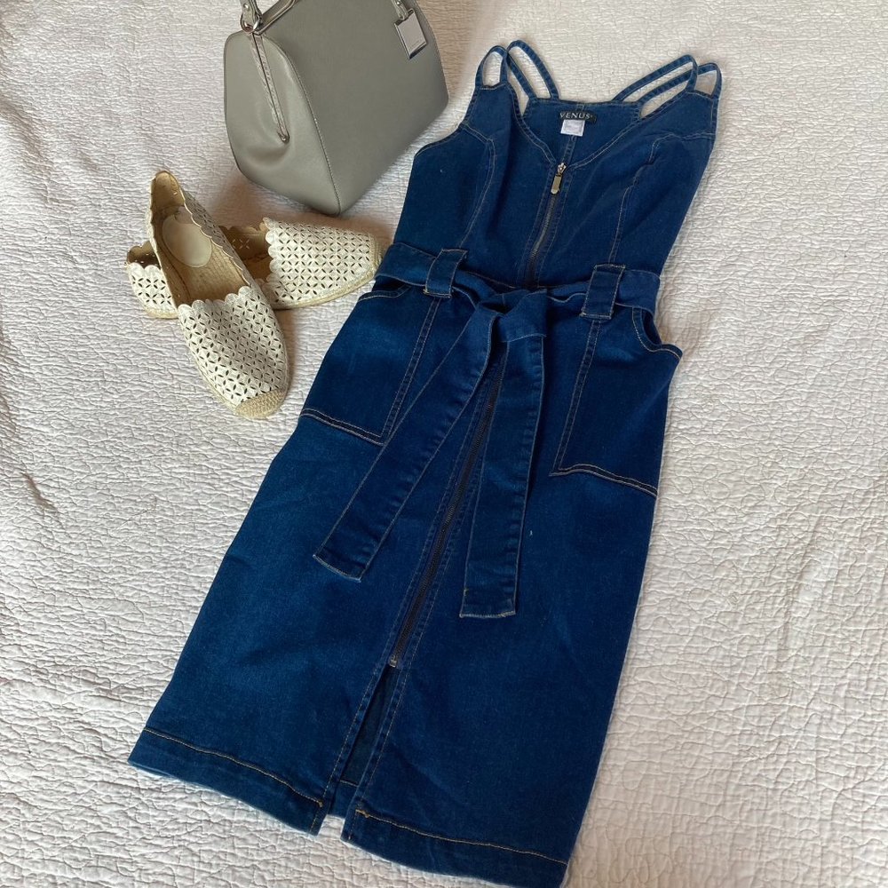 Venus Sleeveless Denim Zip Front Midi Tank Dress sz 2 NWT